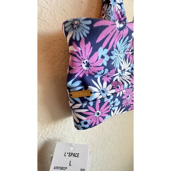New‎ L*Space Oopsie Daisy Tryout Sports Bra Large Floral Underwire Purple Blue - Picture 8 of 11